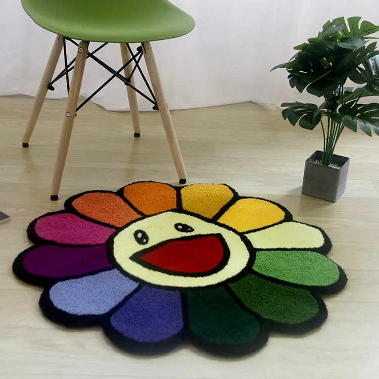 Carpets INS Cartoon Flower Round Carpet Anti-slip Children's Playground Soft Plush Rugs Coffee Table Rug Living Room Dec Flo Mats living bedroom 