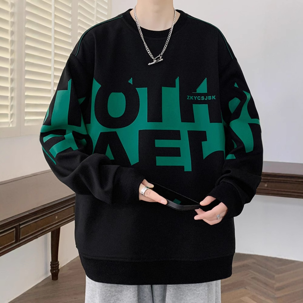 Heavyweight Sweatshirt For Men Autumn And Designer Shirt Winter Style Trendy Printed Base Shirt Long Sleeve T-shirt Loose Fit Designer Hoodie Top Youth Round Neck