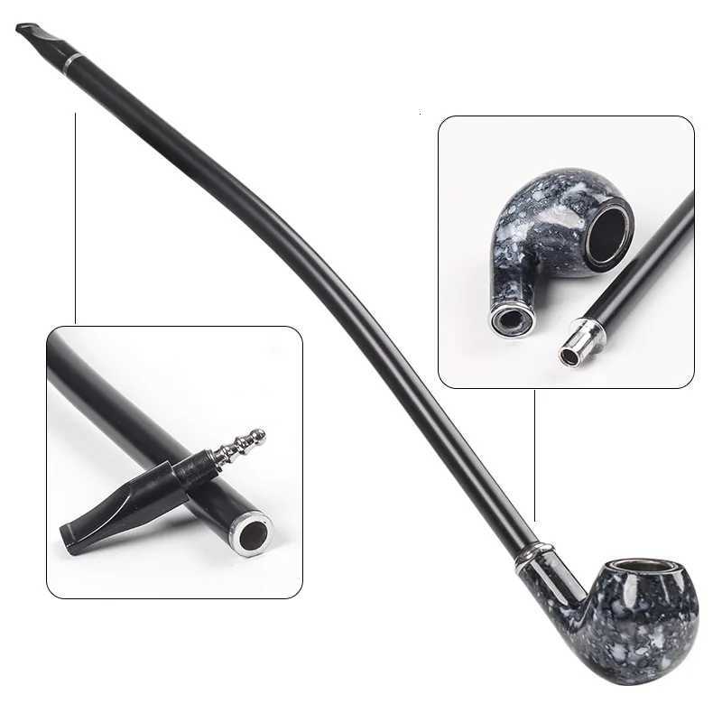 Long Smoking Tobacco Pipe with Filter 41CM Wooden Resin Removable Washable Long Bent Rod Churchwarden Tobacco Smoking Pipe Gift Y251009