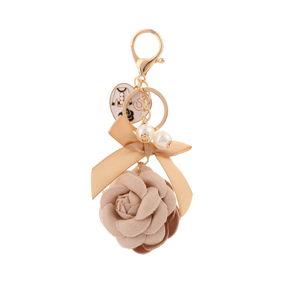 Pearl Camellia Keychain Korean Style Fabric Bag Pendant High-Value Car Hanging Decoration Creative Design