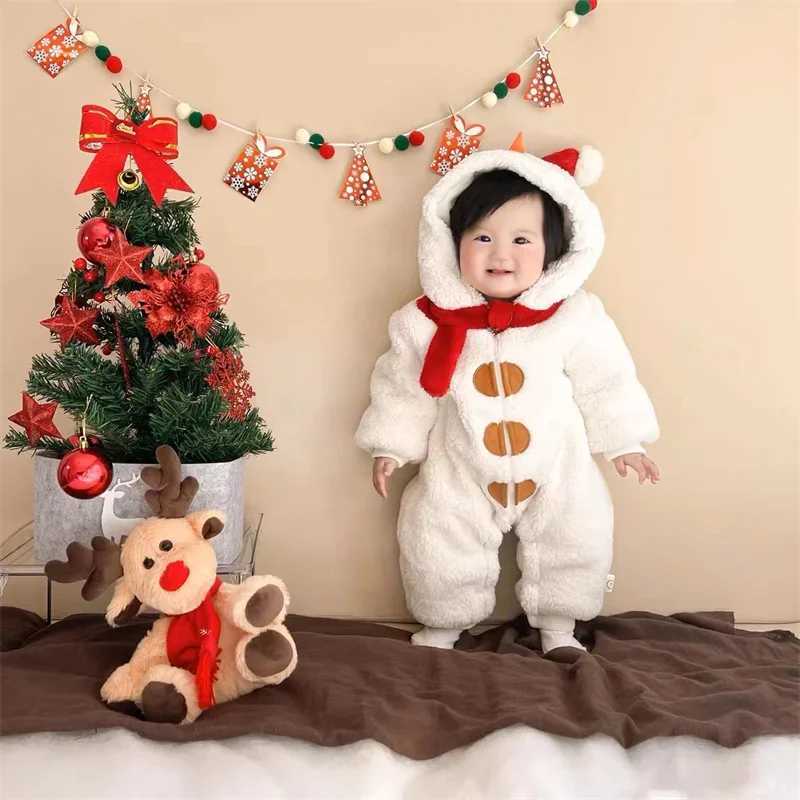 Christmas Lovely Snowman Baby Girls Romper Jumpsuits Winter Thicken Onesie Cartoon Childrens Clothing Soft Baby Hoodie Coverall C251009