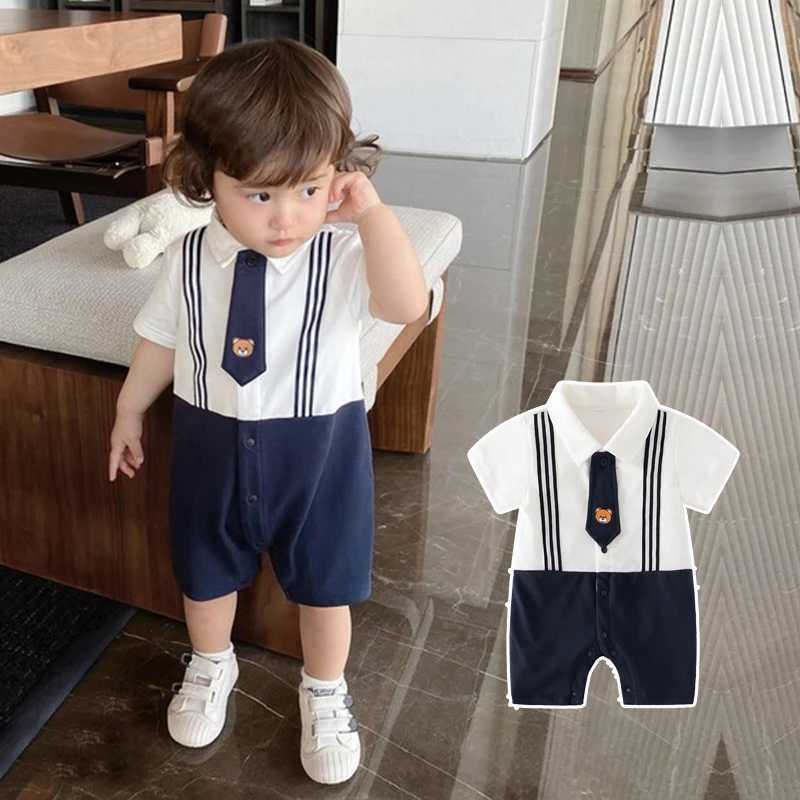 British style baby jumpsuit summer style pure cotton fashionable gentleman baby boy full moon hundred days summer clothes C251009