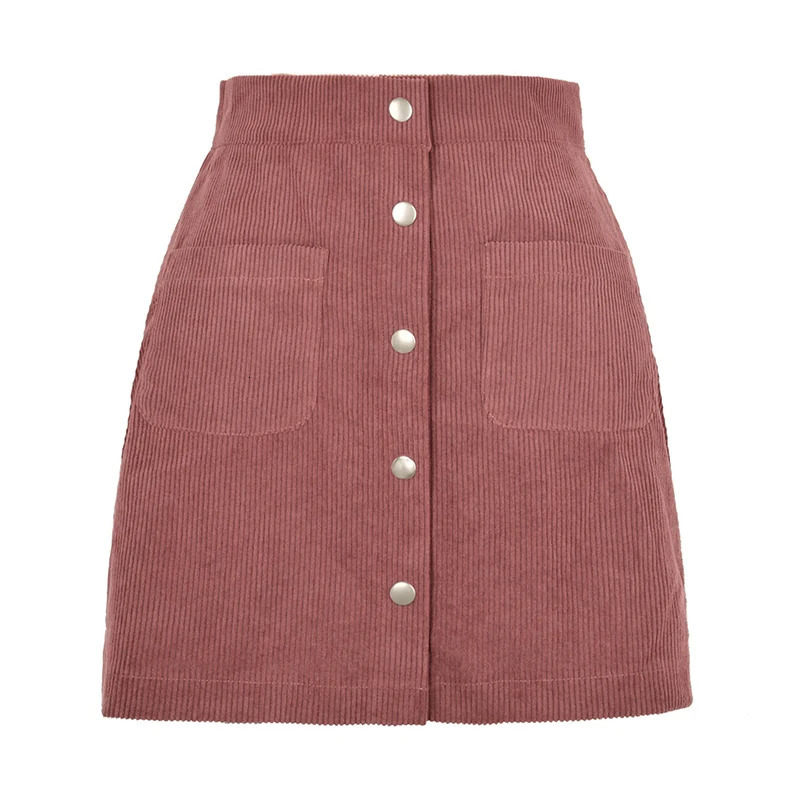 Vintage Corduroy Skirts for Women Slim Fit Single Breasted Woman Spring Autumn Korean Pockets Solid Color Mini Skirt Lady 251009
