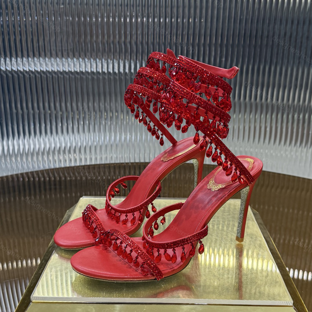 Crystals Embellished stiletto Heels sandals 9.5cm Ankle strap Wraparound women high heeled sandal rhinestone flower Evening shoes Large size 34-43 Bring box