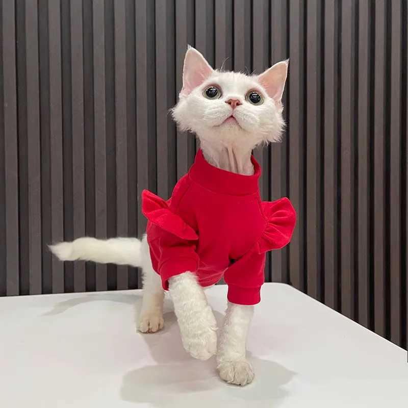 New Year Cat Clothing Ruffle Sleeves Cotton Clothes for Sphynx Winter Warm SWEATer for Kittens Thick Coat for Devon Rex C251009