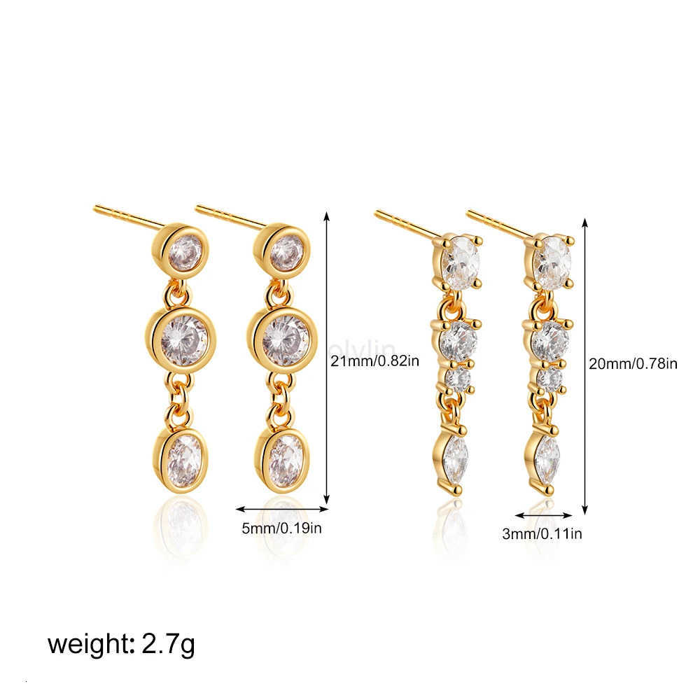 2pair New Trendy Mini Round Cubic Zircon Chain Earrings for Women 18K Gold Plated Tiny Studs Dainty Jewelry Gift for Her M251009