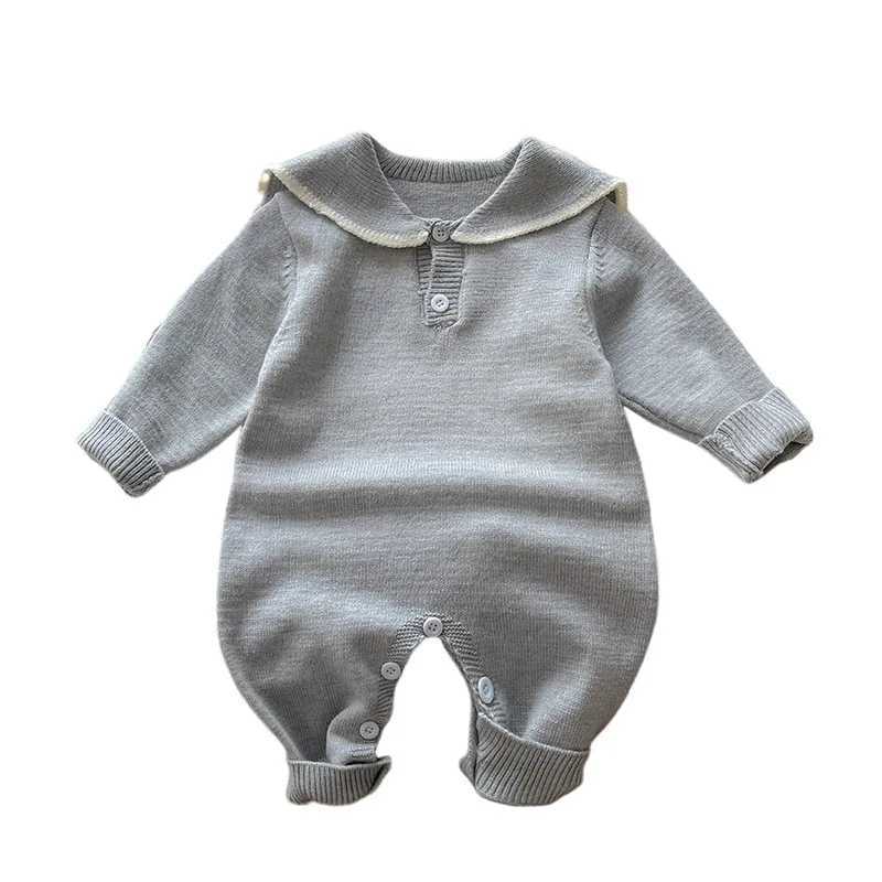 2025 Autumn New Baby Sailor Collar Long Sleeve Knitted Romper Infant Boy Girl Casual Striped Jumpsuit Newborn Toddler Clothes C251009