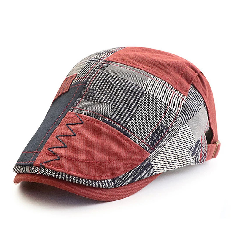 Beret Hat Men Retro sboy Cap Patchwork Plaid Herringbone Flat Peaked Cap Women Driving Cabbie Gatsby Hat Casquette 251008