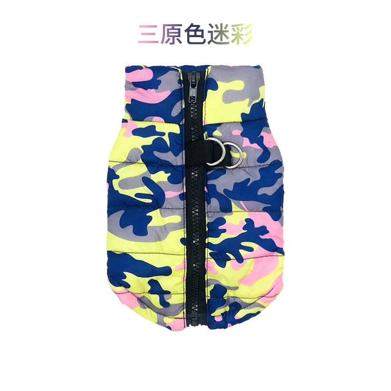 K3162 Thickened cotton coat for large dogs, autumn and winter windproof and warm pet clothes with leash holes, outdoor sports cold-proof clothing