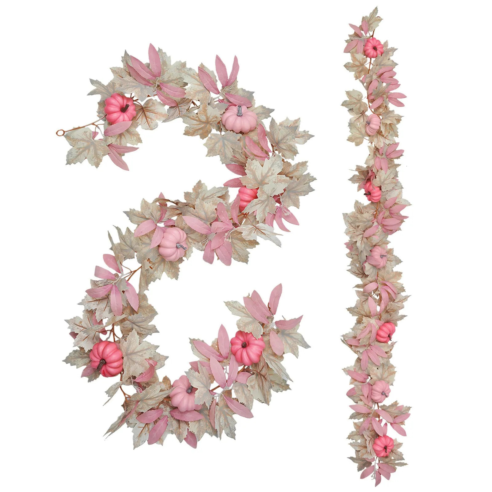 White Maple Leaf Decorations Pink Pumpkin Accents Fall Festival Party Supplies Faux Foliage Garlands Halloween Themed Home Decor 250930