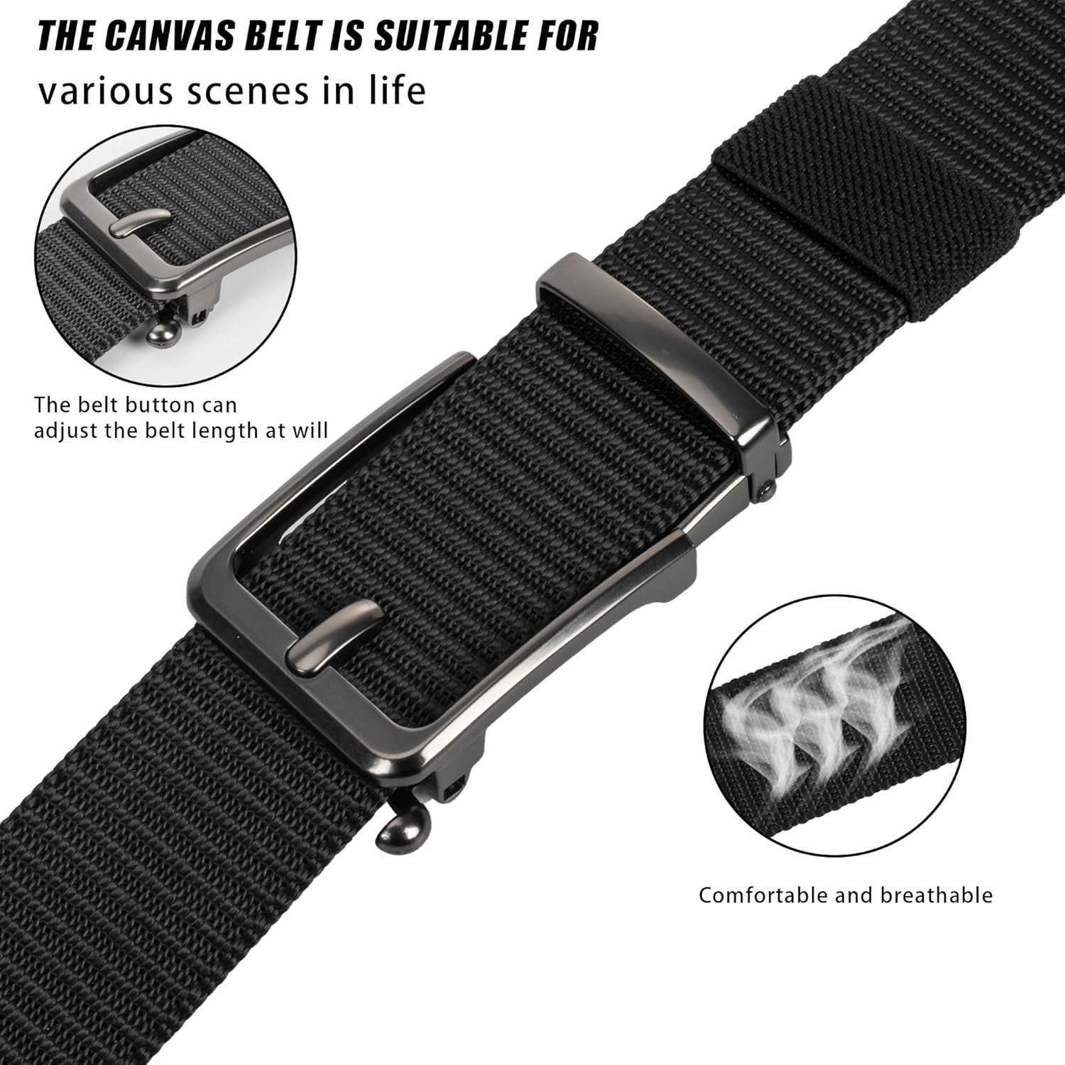 Mens Black Canvas Belt Stylish and Durable Waist Accessory W251009