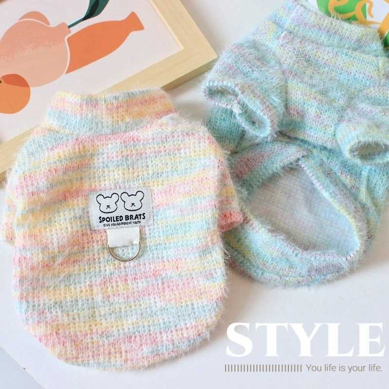 Pink Rainbow Clothing for Cats Short Sleeve Warm Pet Dog Sweaters Knitting Coat New Year Small Medium Puppy Autumn Sweatshirts C251009