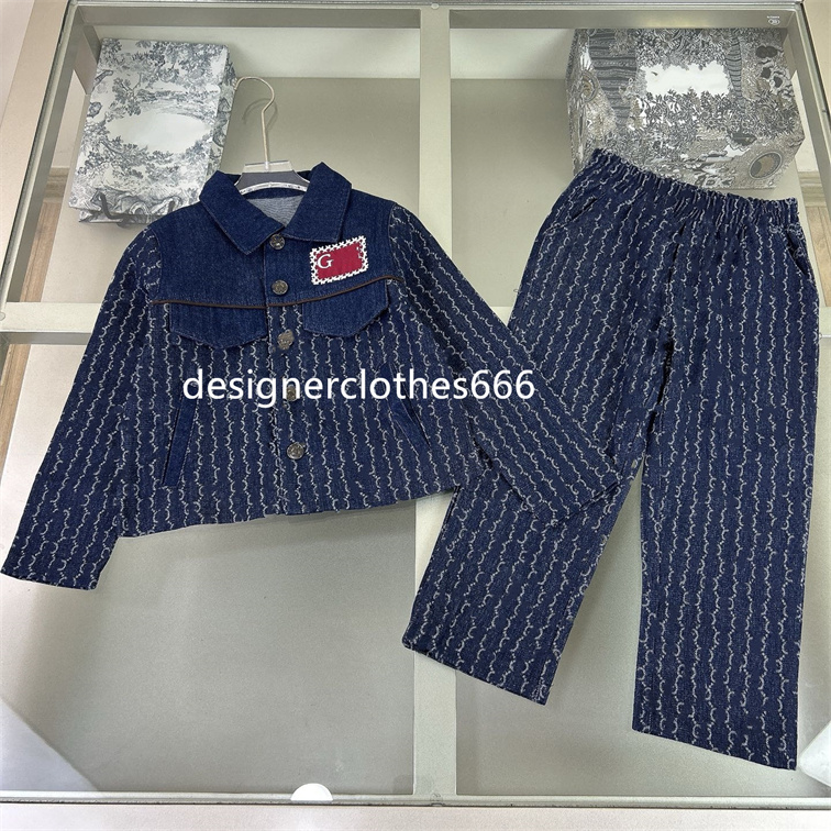 Designer fashionable girl's dress - Spring/Autumn style - Children's long-sleeved dress - Classic round-neck jacquard denim fabric two-piece set size 100-160cm A3