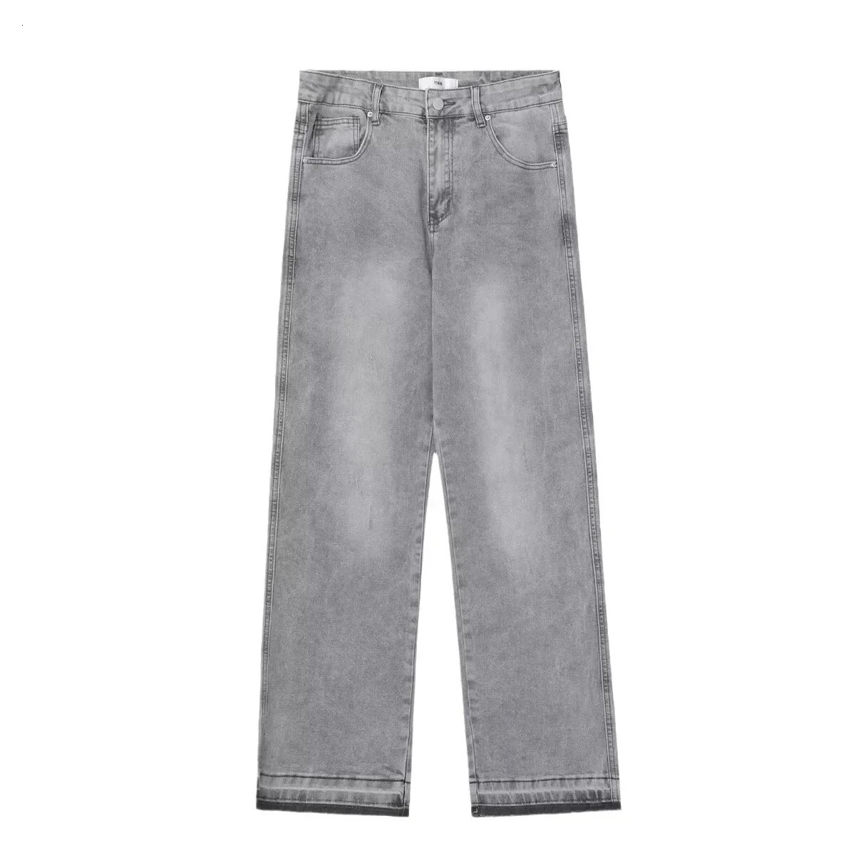 Light Grey Washed Mens Loose Straight Leg Jeans Tapered Hem Long Summer Thin American High Street Style Casual Pants 251008