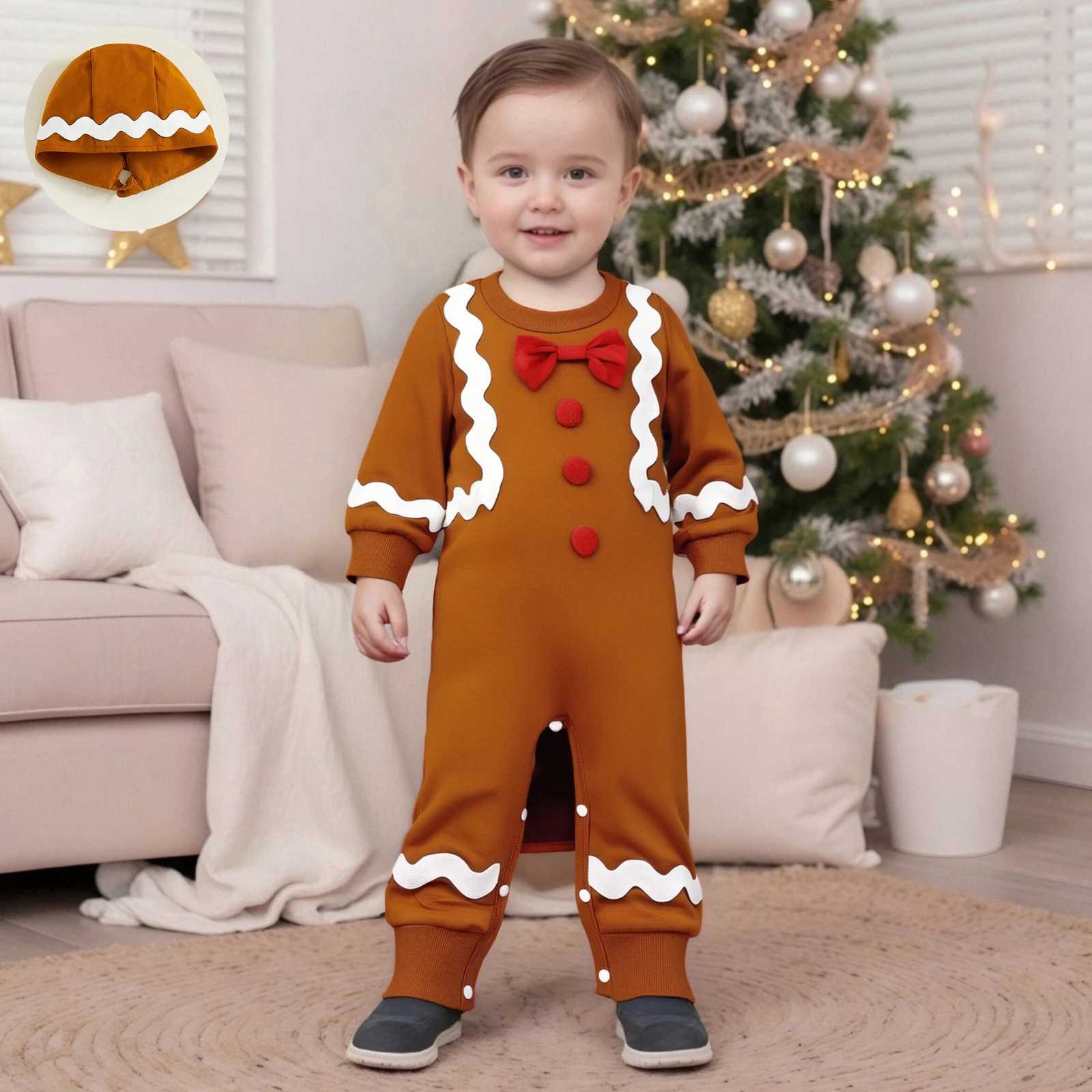 Baby Clothing Girl Christmas Button Romper Long Sleeve O Neck Gingerbread Jumpsuit with Hat Newborn Clothes C251009