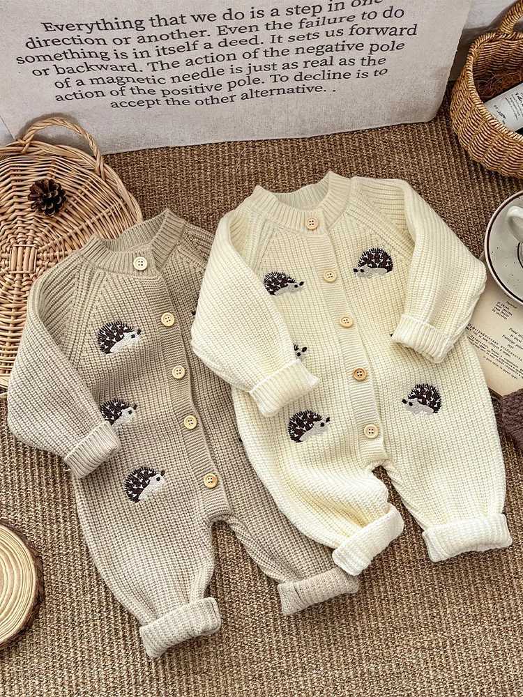 2025 Winter New Baby Long Sleeve Knitted Romper Cartoon Embroidery Infant Boy Girl Thick Warm Jumpsuit Newborn Toddler Clothes C251009