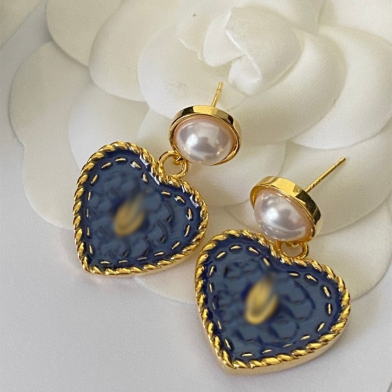Luxury Jewelry Designer Earrings, Womens Denim Pearl Heart-Shaped Earrings Designer Cc Earrings Gold Earrings Designer Jewelry Pearls Girls Valentines Day Gifts