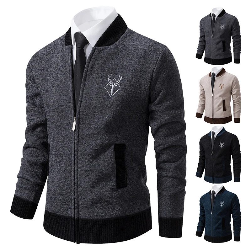 Sweater Cardigan Knitted Mens Clothing Korean Style Long Sleeve Fleece Warm Overcoat Baseball Jumper Wool Sweatercoat 2501008