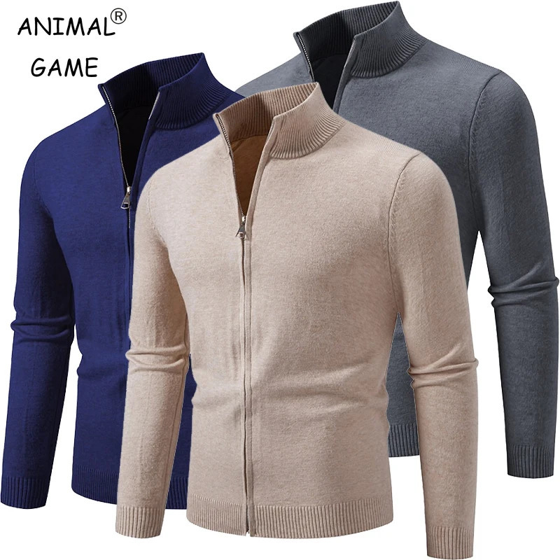 Mens Sweat Jacket Pullover Casual Streetwear Knit Sweaters Cardigan StandUp Collar Jumper Warm Zip Coat 2501008