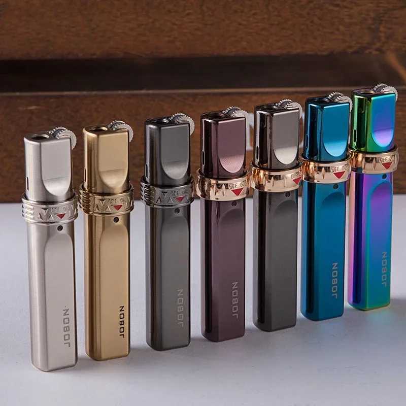 JOBON Metal Butane Gas Lighter Outdoor Windproof Turbo High Pressure Jet Vintage Grinding Wheel Ignition Cigar Lighter Tool W251009