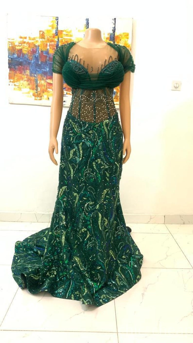 Mermaid Dark Green Prom Dresses 2025 Beaded Lace Sheer Neck Vintage Evening Formal Party Second Birthday Engagement Gowns Plus Size Dress For Special 