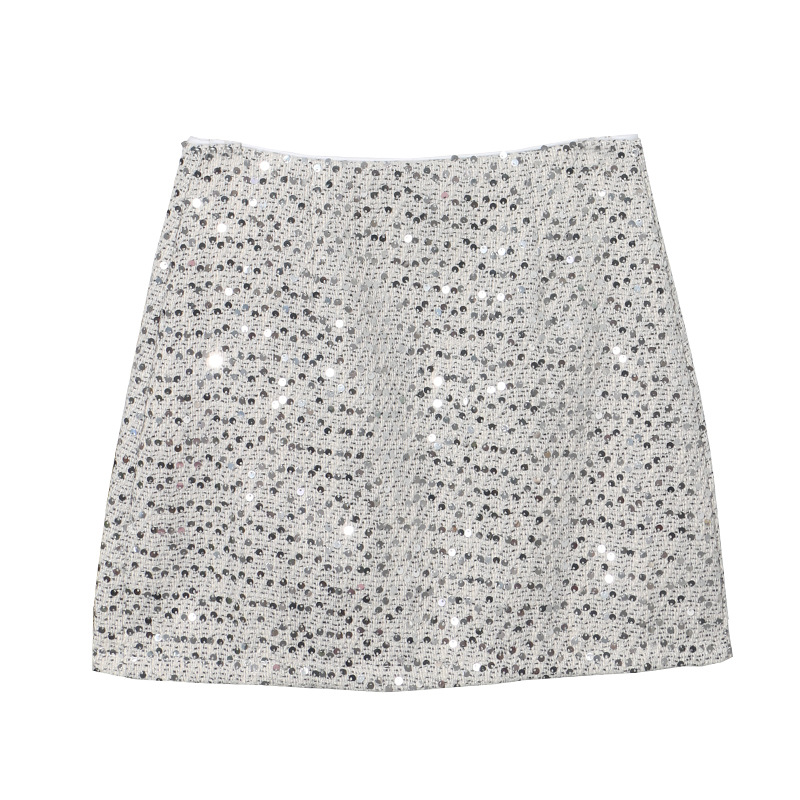 Sexy Sequined Skirt Female Spice Girl A Word Silver Shiny Anti-light Bodycon Skirt