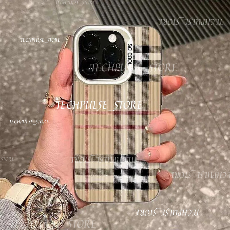Dhgadgets Light Plaid tech73 Suitable For Iphone 16 Max Case 15 Pro Trendy 14 Plus/13/12 Classic X