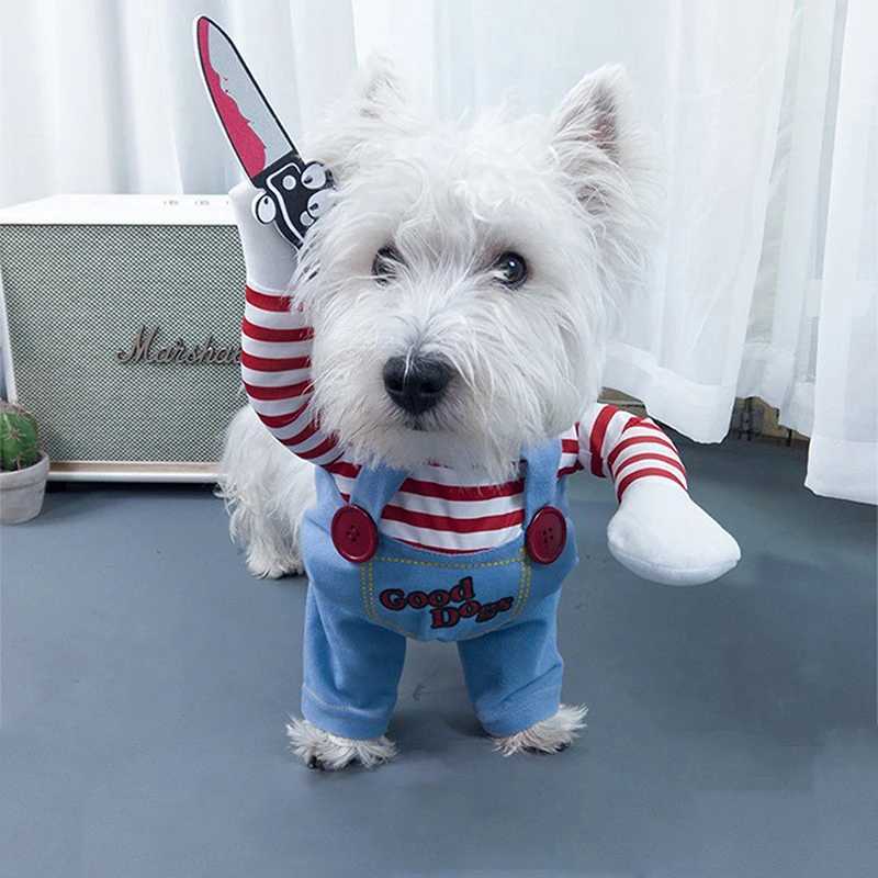 Funny Dog Clothes Halloween Comical Outfits Holding A Knife Set Pet Cat Dog Festival Party Clothing Dogs Cosplay Costume C251009