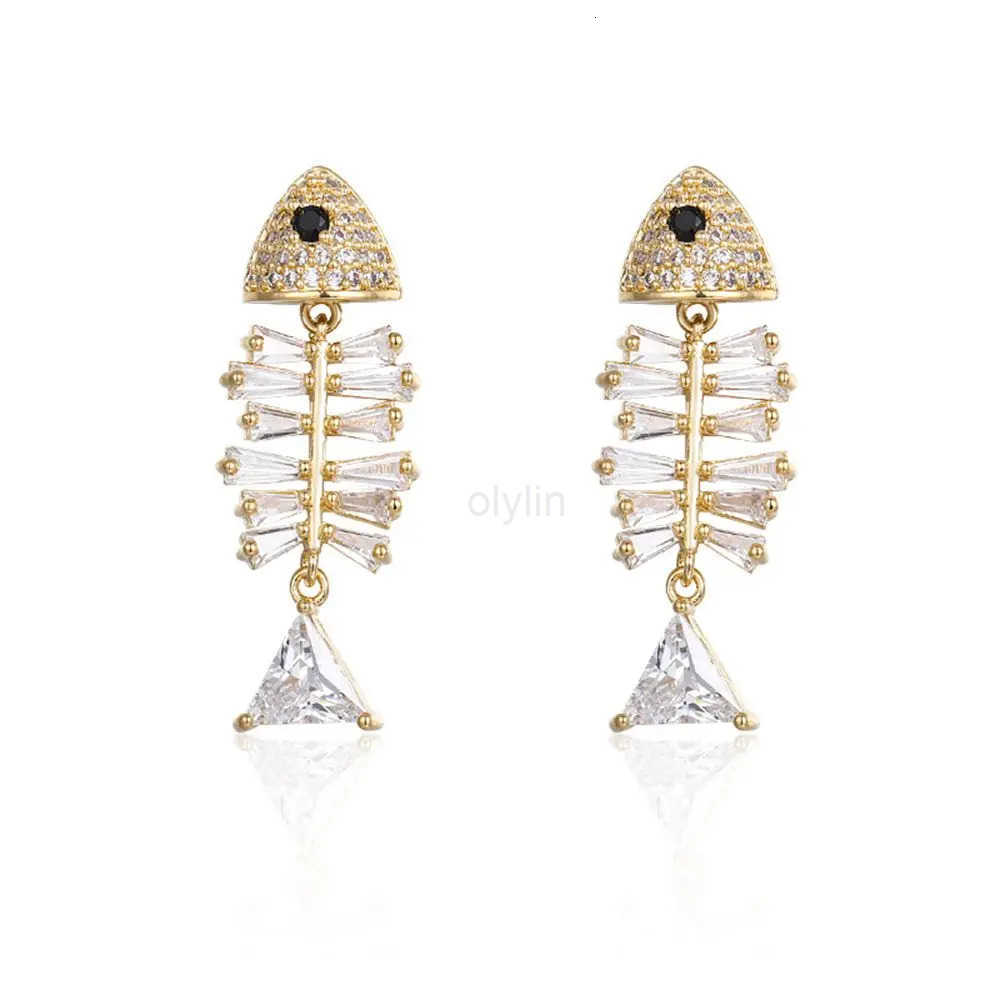 Jewelry Crystal Dangle Stud Earrings Zircon Drop Rhinestone Fish Earrings Ear Clip Ear Stud M251009