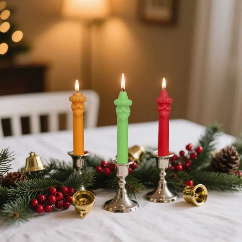 2pcsset Santa Claus Pillar Long Pole Soybean Candle Festive Atmosphere Decorative Ornament Holiday Gift Christmas Candles S25109 S260204