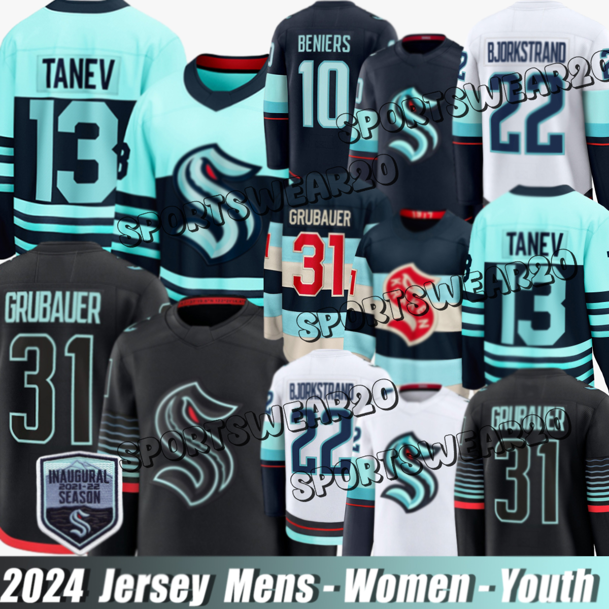 #10 Matty Beniers seattle jersey krakens jersey #7 Jordan Eberle #31 Philipp Grubauer #37 Yanni Gourde #19 Jared McCann #62 Brandon Montour #17 Jaden Schwartz Hockey Jerseys