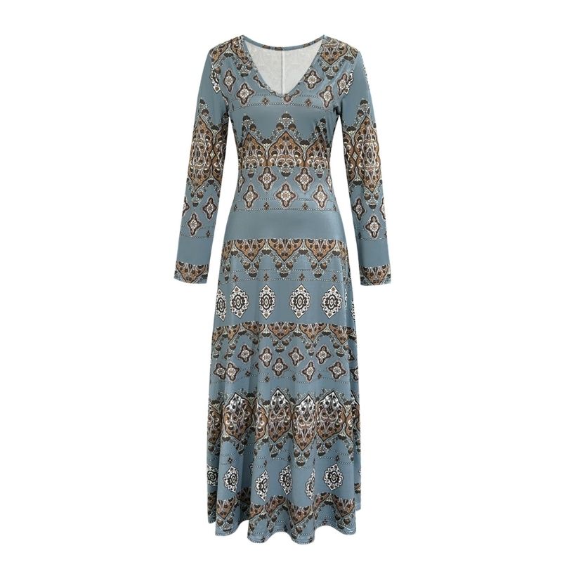 Women's Autumn New Small Floral Print Midi Dress - Versatile Casual Commute & Vacation Dress-CF41302