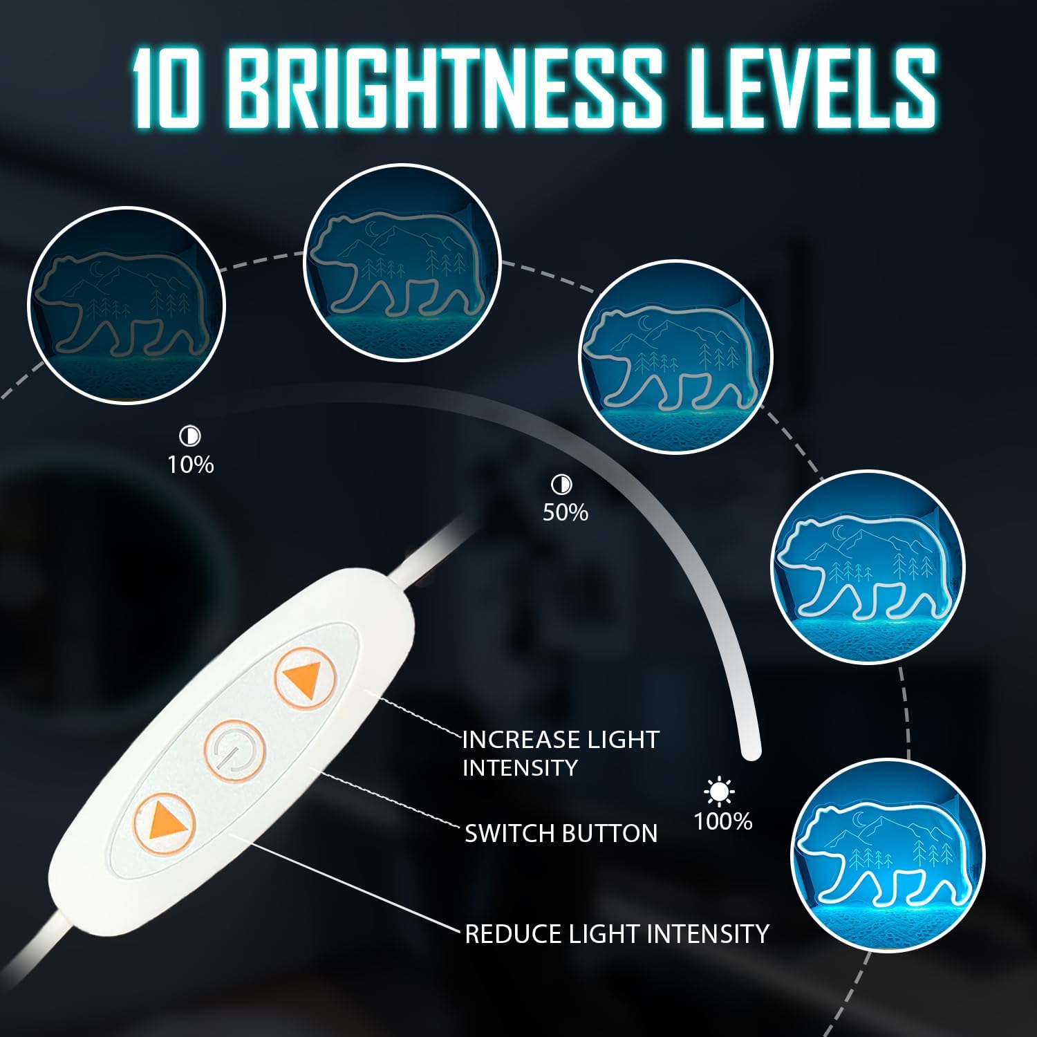 Grizzly Bear Neon office living room Mountain view Wall decoration Forest animal decoration