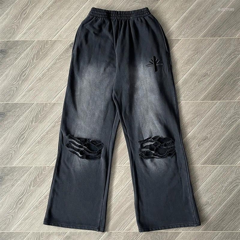 Men's Hoodies Washed Black Embroidered Hoodie Men Women Hooded Pullover