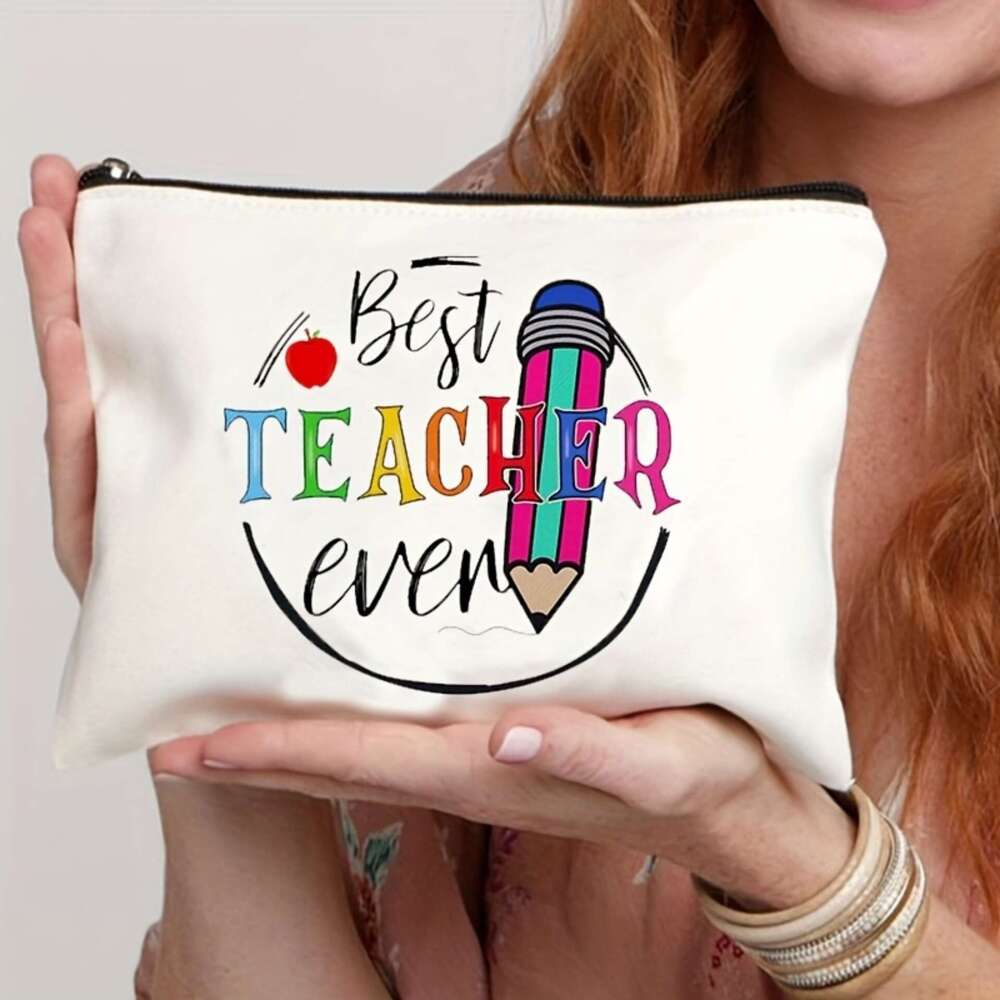 Teacher Printed Canvas Makeup Bag Storage Pouch Clutch INS