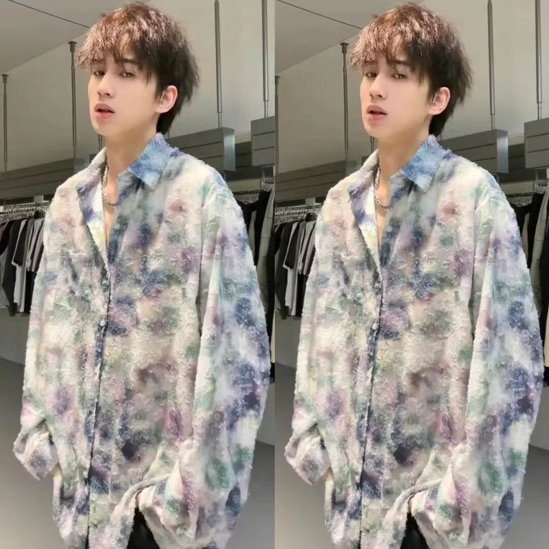 NOYMEI Embroidery Flower Hollow Out Shirt Summer Loose Casual Lapel Double Breasted Short Sleeve Elegant Mens Blouses 240816