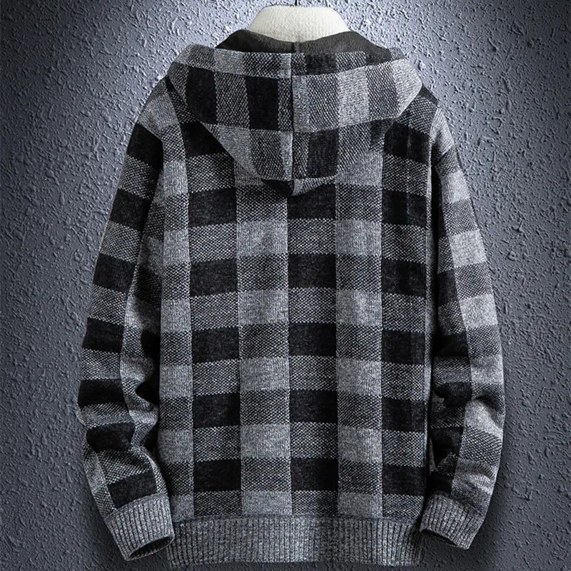 Winter Thick Cardigan Mens Sweater Zipper Striped Hooded Fashion Warm Slim fit Knitted Male Fleece Hoodies Coats men 2501008