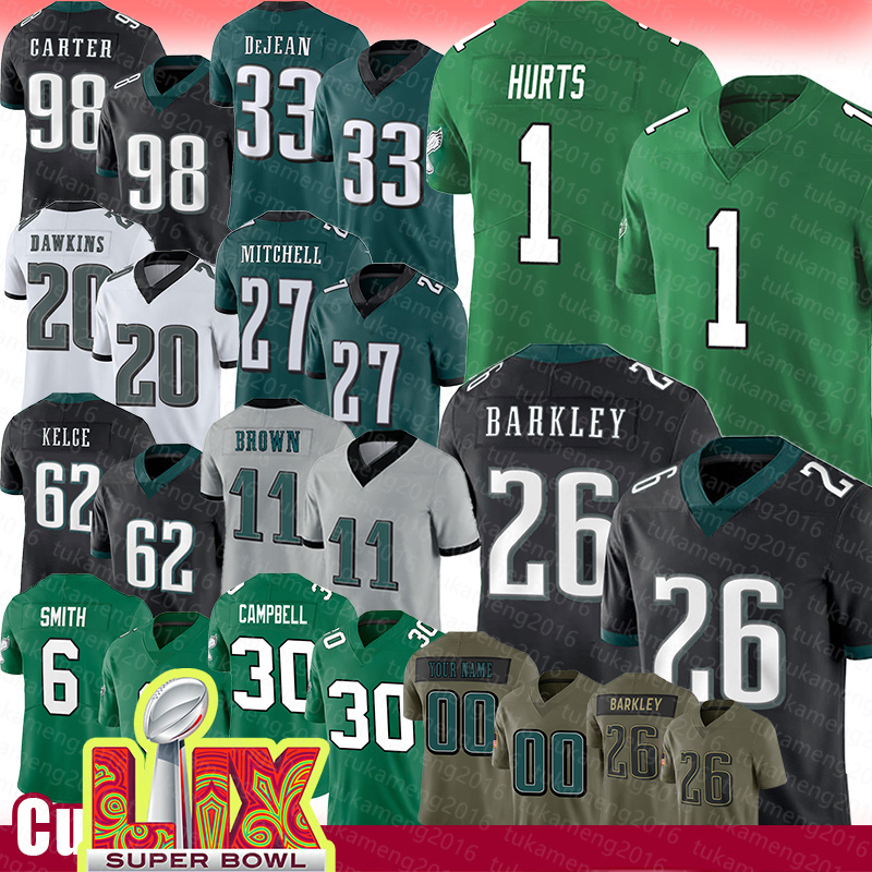Jalen Hurts aquon Barkley Football Jerseys Cooper DeJean Jalen Carter Quinyon Mitchell Brian Dawkins Jason Kelce Brown DeVonta Smith Jihaad Campbell Goedert