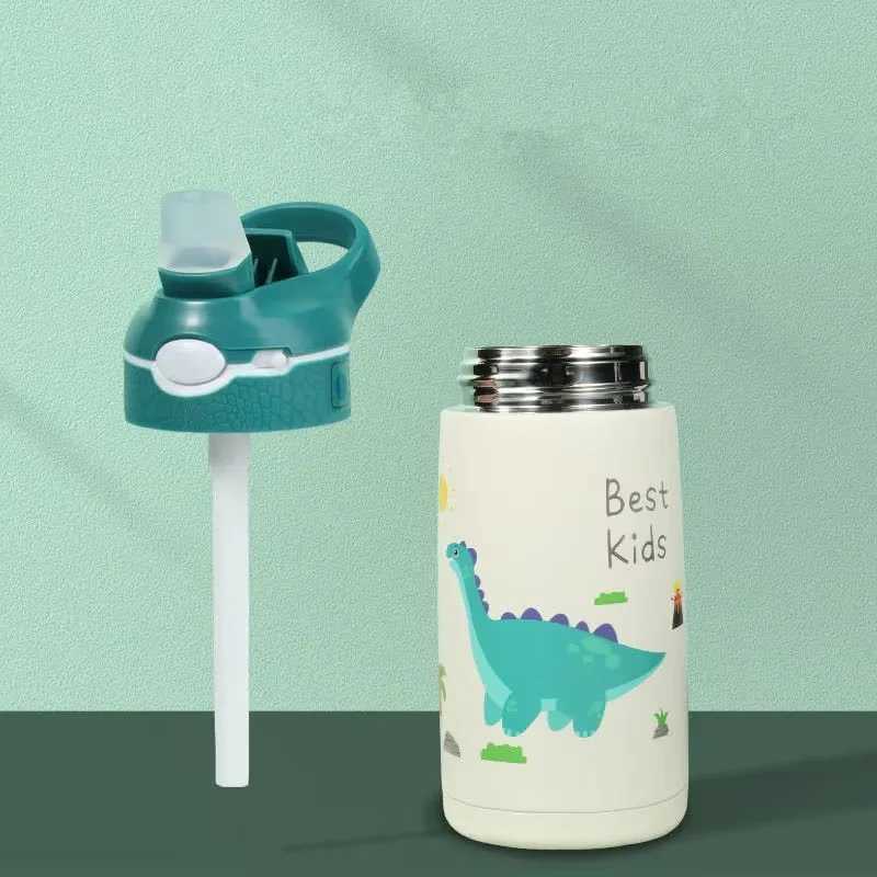 400500ML Kids Water Bottle Cartoon Dinosaur Thermos Mug Baby Duck Billed Straw 316 Stainless Steel Vacuum Flasks Thermos Bottle C251008