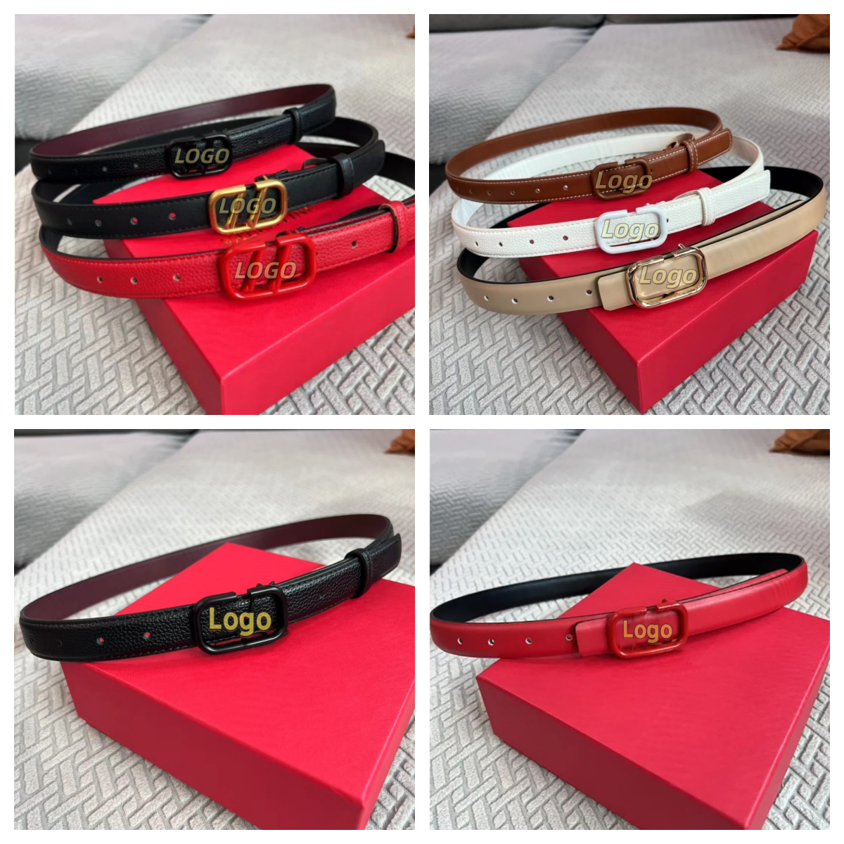 Womens Belts Fashion Genuine Leather Belt Woman Waistband Mens Thin Golden Red Buckle Belt 2.3cm