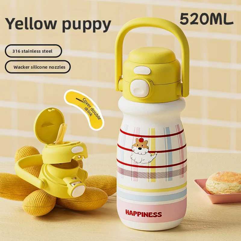 Mother baby and child handheld milk bottle cute trend double drink high value cartoon 316 cold thermos cup holiday gift C251008