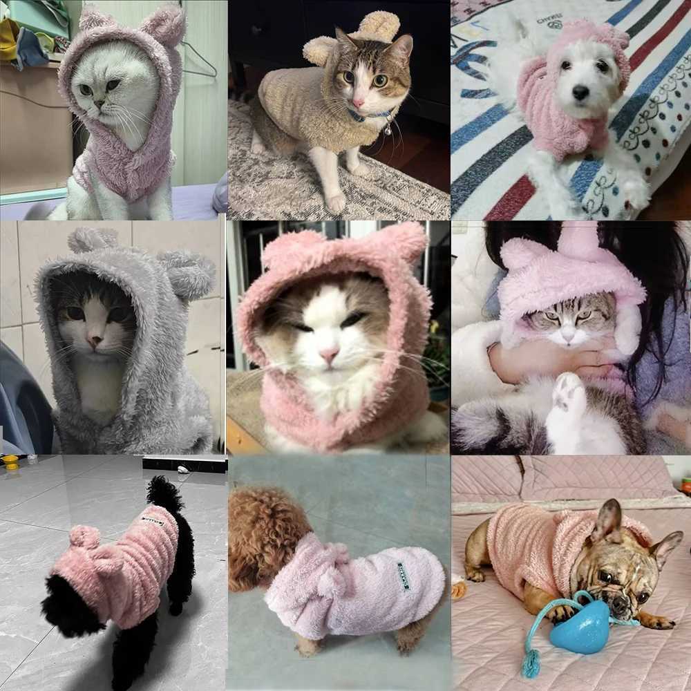 Fleece Cats Hoodie Winter Warm Clothes For Small Medium Dogs Cat Cute Hooded Puppy Kitten Coat Sweater Chihuahua Yorkie Costume C251009