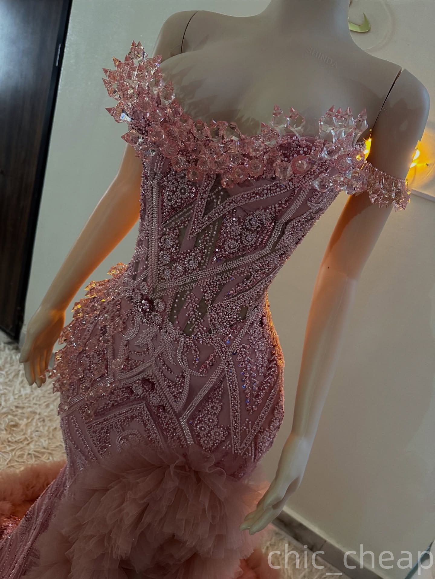Blush Pink Mermaid Prom Dresses 2025 Rhinestones High Split Sequined Evening Formal Party Second Birthday Engagement Gowns Plus Size Dress For Special