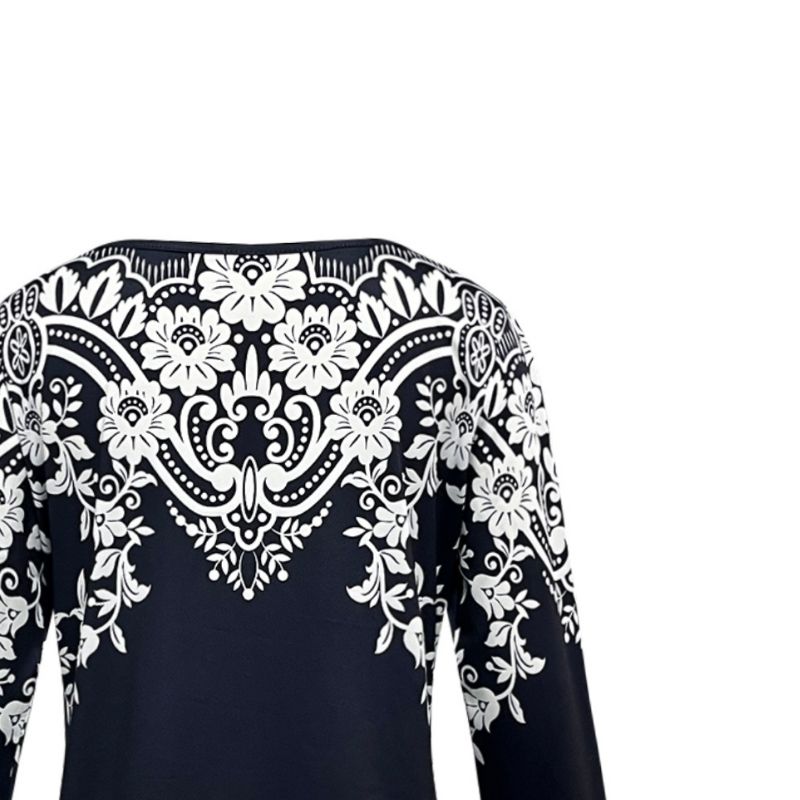 Women's Autumn Winter New Fashion Floral Print Long Sleeve T - shirt - Casual Versatile Crew Neck Top-CF51200