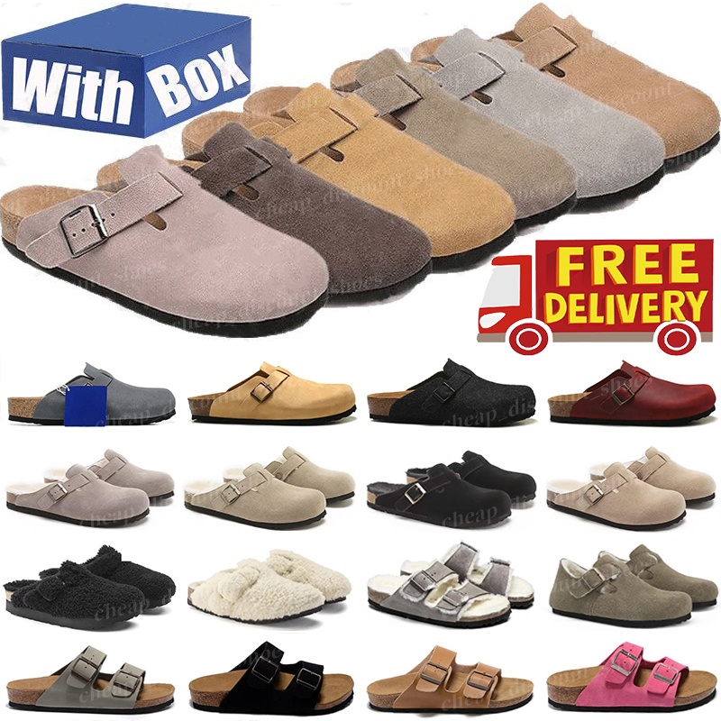 Designer Boston Slippers Mens Women clogs Sandals Slipper Fashion Summer Leather Slide Favourite Beach Black Blue Grey Slide Beach Shoes