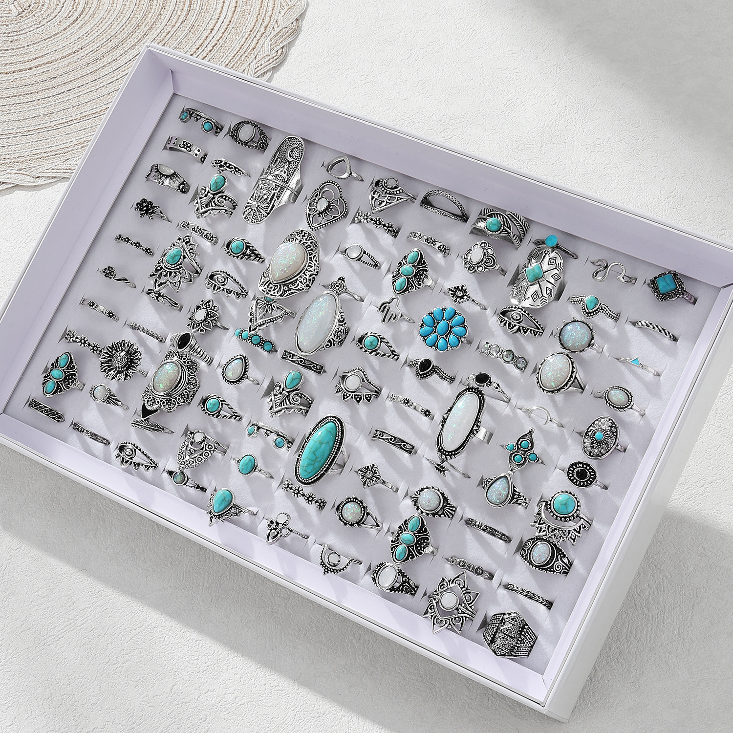 40pcs/Lot Wholesale Vintage Exaggerate Big Water Drop Finger Rings for Women Purple Crystal Oval Opal Stone Bear Acrylic Jewelry250603