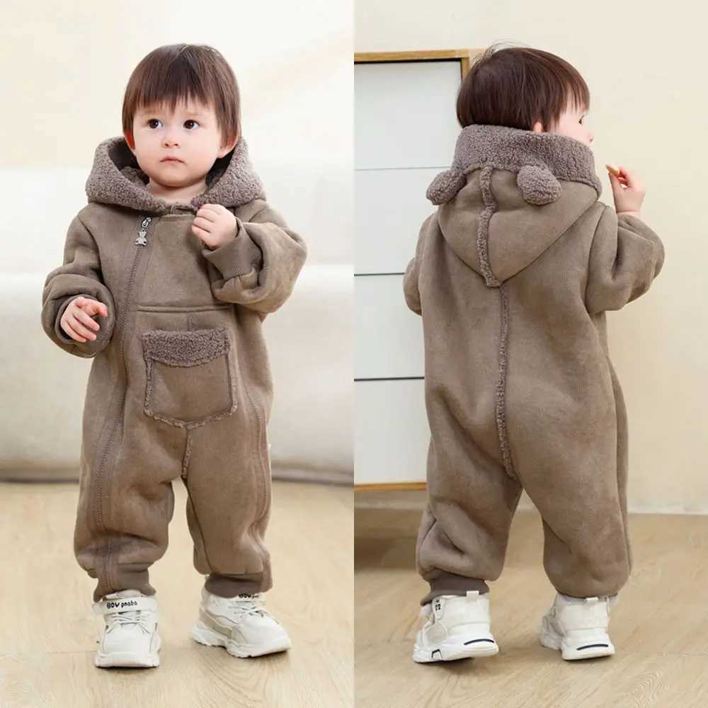 Baby Faux Fur Onesie 2025 New Autumn Winter Baby Romper Plus Velvet Warm Girl Bodysuit Boy Jumpsuit Hooded Baby Coat 024 Month C251009