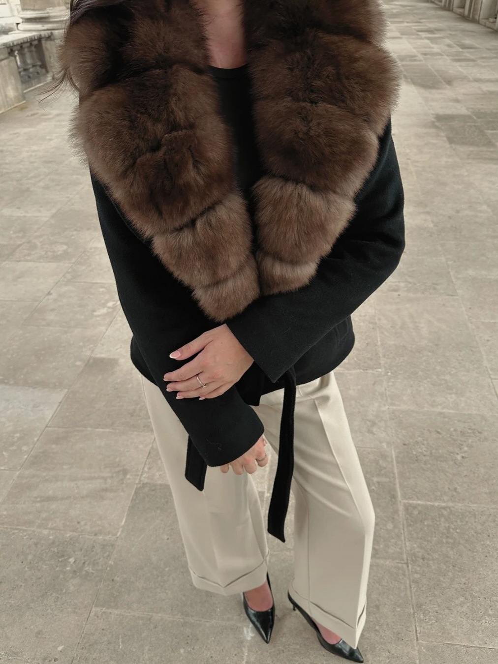 2025 autumn and winter new product temperament socialite fur collar waist cinching strap woolen coat jacket high-end feeling