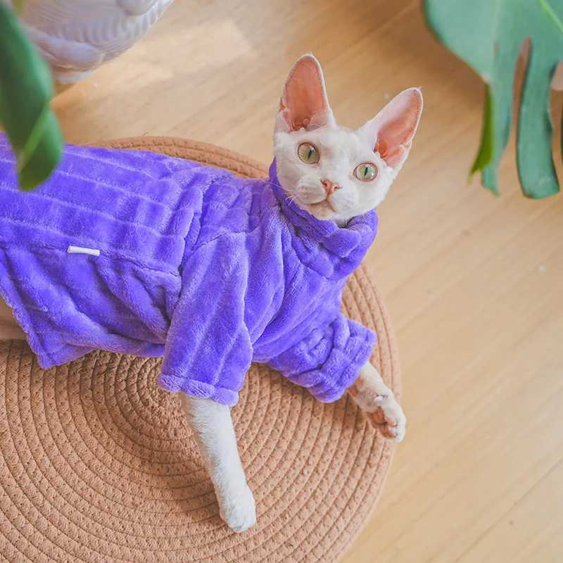 New Fashion Sphynx Cat Clothing Pet Costume Hairless Cats Plush Pullover Sweater Jacket Winter Thickening Warm Coat Outwear C251009
