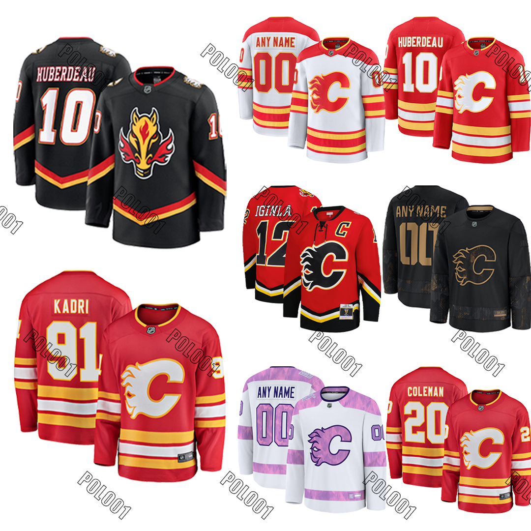 91 Nazem Kadri Heritage Classic hockey jersey flames 10 Jonathan Huberdeau Yegor Sharangovich Hanifin Blake Coleman Jacob Markstrom jerseys